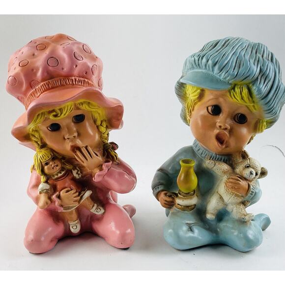 Set Vintage Universal Statuary Sleepy Bed Time Kendrick Girl Boy Doll 1974 10” - Picture 1 of 12